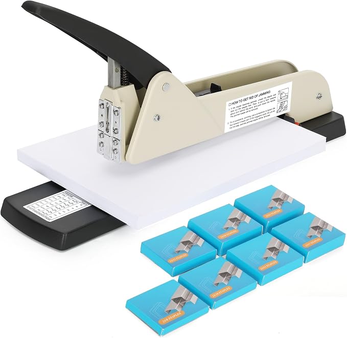 Heavy Duty Long Reach Stapler, 7000 Staples in Various Sizes with 30-200 Sheet Capacity,Long Arm Stapler,9.84”Adjustable Stapling Depth for Booklets & Office Document, Fixable Paper Guide