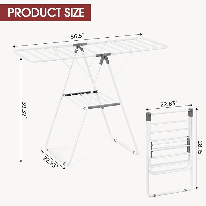 APEXCHASER Foldable Clothes Drying Rack, Adjustable Gullwings Space-Saving Laundry Drying Rack, Indoor Outdoor Use for Laundry Room Balcony Patio, Grey