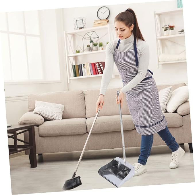 COLLBATH 1set Broom and Dustpan Kit Long Handle Lightweight Floor Cleaning Tools for Home and Office No Bend Design for Efficient Sweeping and Dust Collection