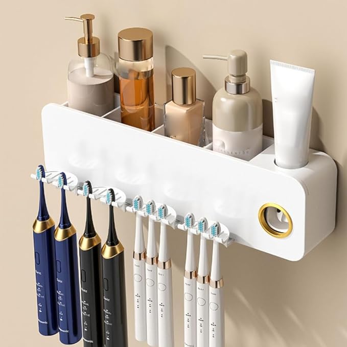 Toothbrush Rack Toothbrush Rack Free Punching Wall-Mounted Mouthwash Cup Brush Color Tooth Cup Wall-Mounted Bathroom Shelf Family Rack Bathroom Toothbrush Holder