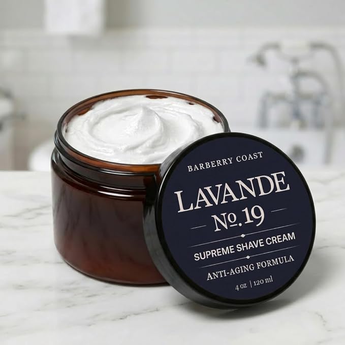 Lavande No.19 Supreme Shaving Cream, Age-Defense & Anti-Aging Formula - Scent: French lavender, bergamot, violet leaf, cedarwood, moss, and clean musk. Made with All Natural Ingredients