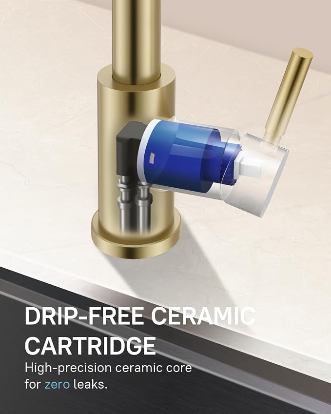 WEWE Kitchen Faucet with Pull Down Sprayer and Soap Dispenser, Gold High Arc Single Handle Stainless Steel Sink Faucet, Suitable for Farmhouse, RV & Laundry