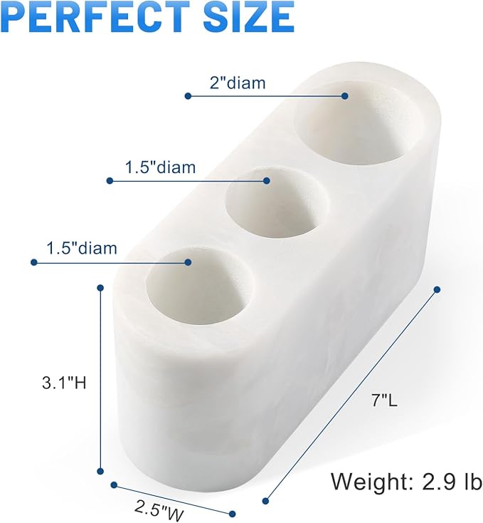BCS Toothbrush Holder for Bathrooms, 3 Slots Marble Toothbrush Organizer, Makeup Brush Stand Toothbrush Storage Collection for Bathroom Countertop Vanity Organization - White