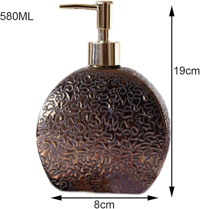 Art Deco Metallic Bronze Ceramic Soap Dispenser with Gold Pump - Elegant Round Refillable Bottle for Luxury Bathroom Decor