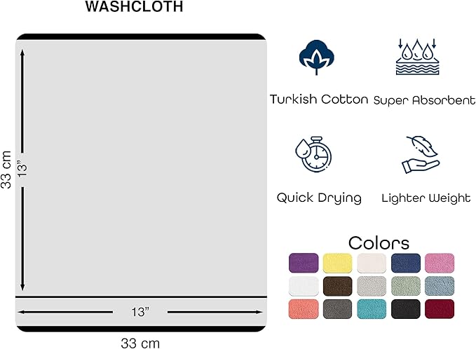 Hawmam Linen Luxury Cotton Washcloths 13x13 Inch - Large Hotel Spa Bathroom Face Towel | 12 Pack | Teal