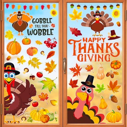 LUDILO Fall Thanksgiving Window Clings Static Window Decal for Fall Décor