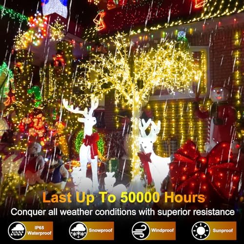 492FT Outdoor Christmas Lights, 1300 LED Super Long String Lights 8 Lighting Modes & Timer Memory, Outsite Waterproof Light Strings for House Tree Garden Wedding Party Holiday Decorations Warm White