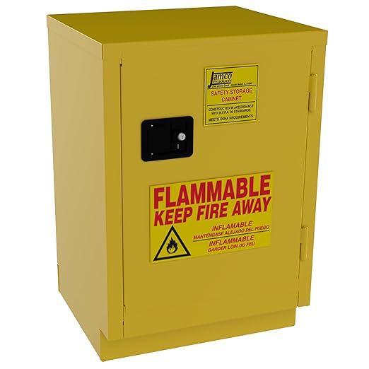 Jamco 12 Gallon Steel Flammable Safety Cabinet, Manual Doors, Yellow | Under-Counter Steel Flammable Storage Cabinet, Lockable Doors, 24"W X 22"D X 35"H, Osha & Fm Certified, Made In Usa