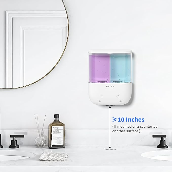 Secura Brands Touchless Wall Mounted Dual Automatic Soap Dispenser – 2 x 17 fl oz. Chambers Rechargeable Liquid Soap Dispenser Prefect for Bathroom & Kitchen (White)