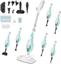 OLIXIS 10-in-1 Steam Mop, 1550W Detachable Handheld Steam Cleaner for Floor Cleaning, 16FT Cord, 2 Washable Pads, Multi-Purpose Floor Steamer for Hardwood, Carpet, Tile, Grout, Windows, White Green