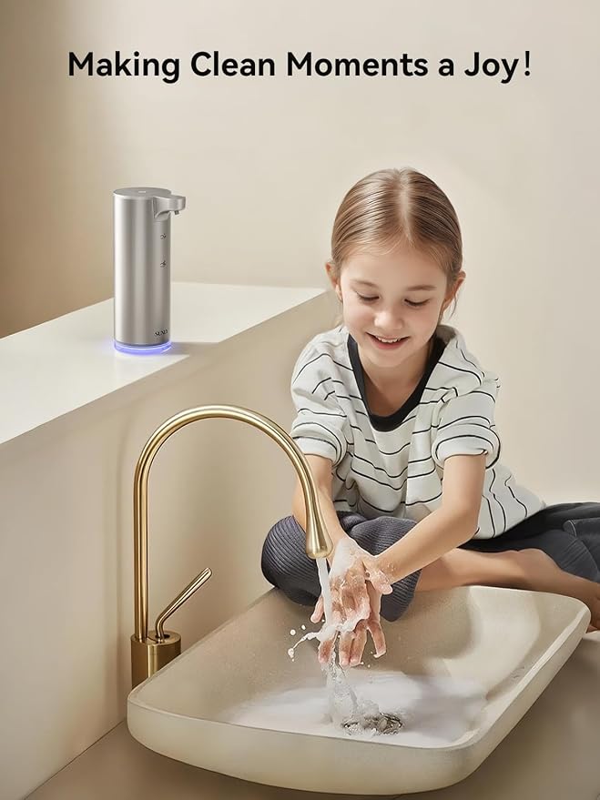 SUNLY Automatic Foaming Soap Dispenser Touchless, 0.2s Fast Sensor, USB-C Rechargeable, Smudge-Resistant Stainless Steel, Hand Soap Dispenser for Bathroom, Kitchen, Hotel, Silver