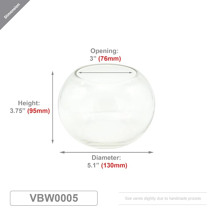 WGV Bowl Glass Vase, Diameter 5.1", Height 3.75", Open Width 3", (Multiple Sizes Choices) Clear Bubble Planter Terrarium Fish Bowl for Wedding Event Home Decor, 1 Piece (VBW0005)