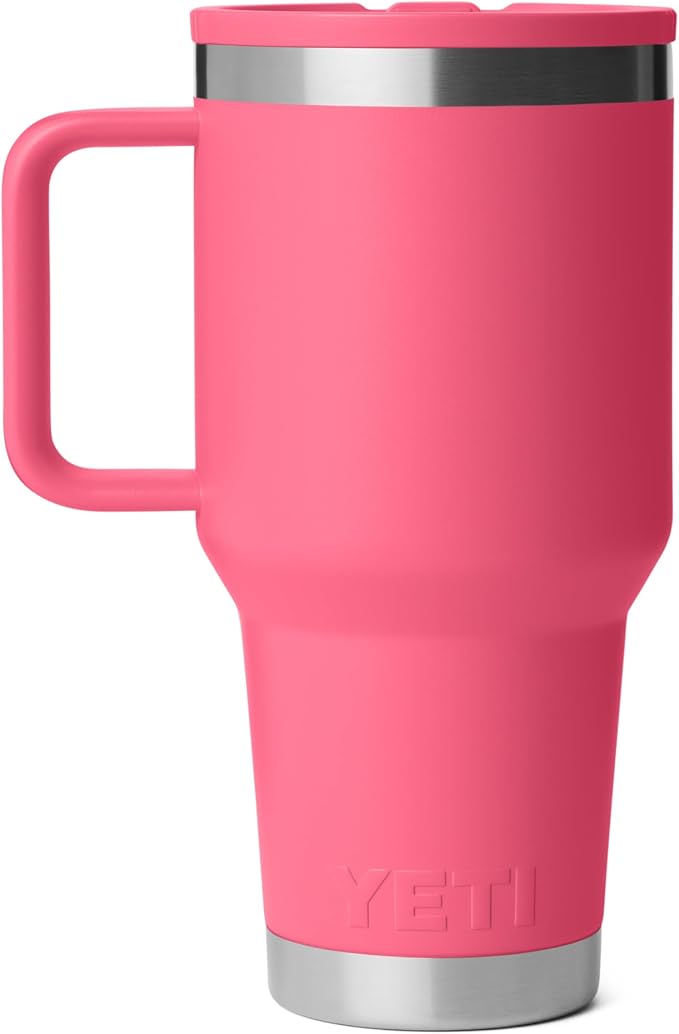 YETI Rambler 30 oz Travel Mug with Flip Straw Lid – Stainless Steel, Vacuum Insulated, Leakproof, Cup Holder Friendly, Tropical Pink