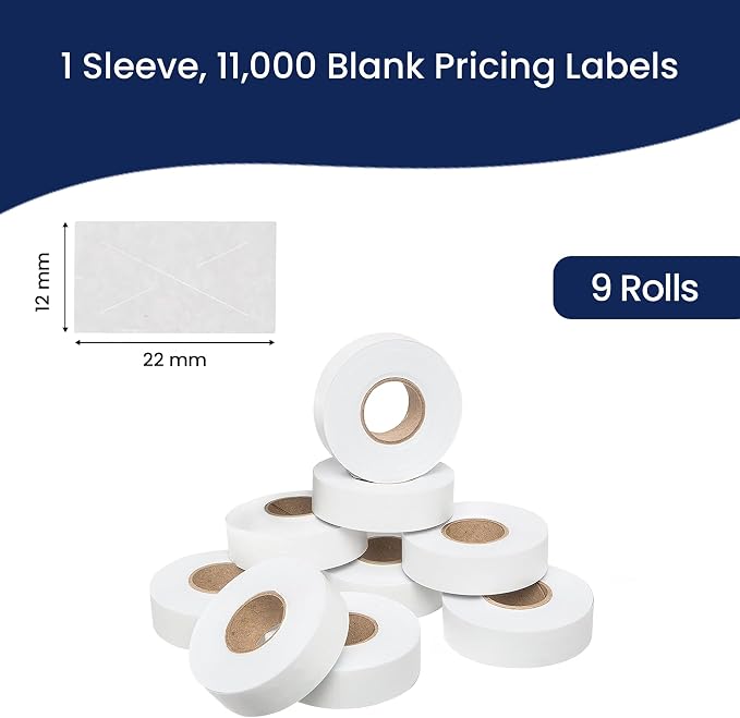 Perco White Price Marking Labels - 11,000 Blank Labels for Garvey Contact 22-6/22-7/22-8 Price Gun with Ink Roll Included - 9 Rolls, 1 Sleeve - Made in USA