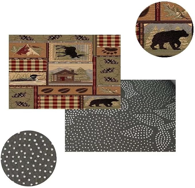 Western Multicolor Wildlife Print Area Rugs for Entrance Kitchen Low Profile Retro Cabin Bear Floor Carpets Couch Sofa Decor 3'x5'