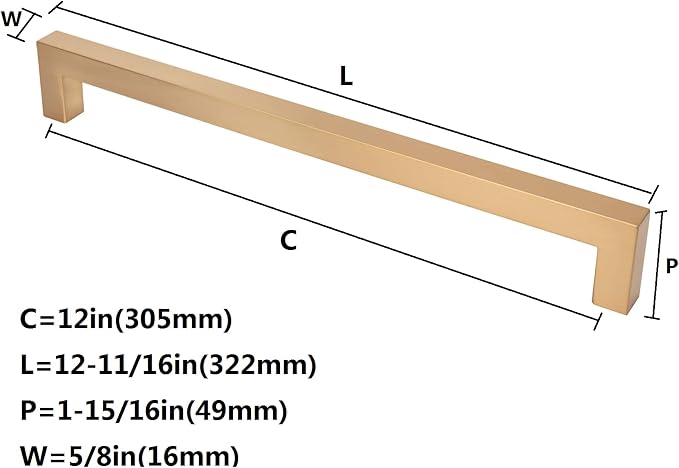 khtumeware 1 Pack 12 Inch Appliance Pull Champagne Bronze Kitchen Square Cabinet Handles Solid Heavy Satin Brass Drawer Pulls Kitchen Cabinet Hardware