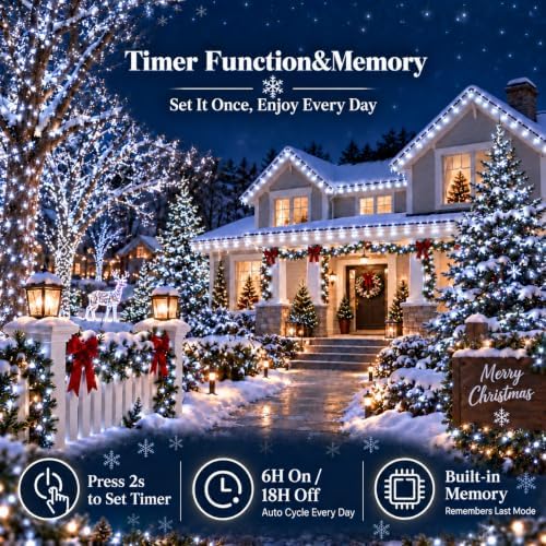 OZS Connectable 2-Pack 164Ft 400LED Christmas String Lights, Cool White