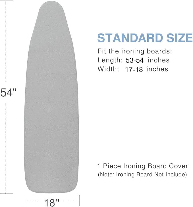 VividPaw Ironing Board Cover and Pad 18x54, Thick Padding, Elastic Edge, Silicone Coated, Resist Scorching, Adjustable Fastener, Heavy Duty Padded Iron Board Covers (Grey)