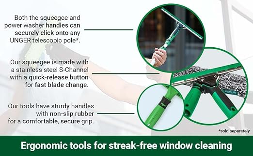 Unger Commercial Window Cleaning Kit Set – Microfiber Sleeve, 14'' ErgoTec Squeegee, 3 Gallon Bucket, 1L Glass Cleaner, Safety Scraper, Microfiber Cloth – Professional Window Cleaning Equipment, WNK15