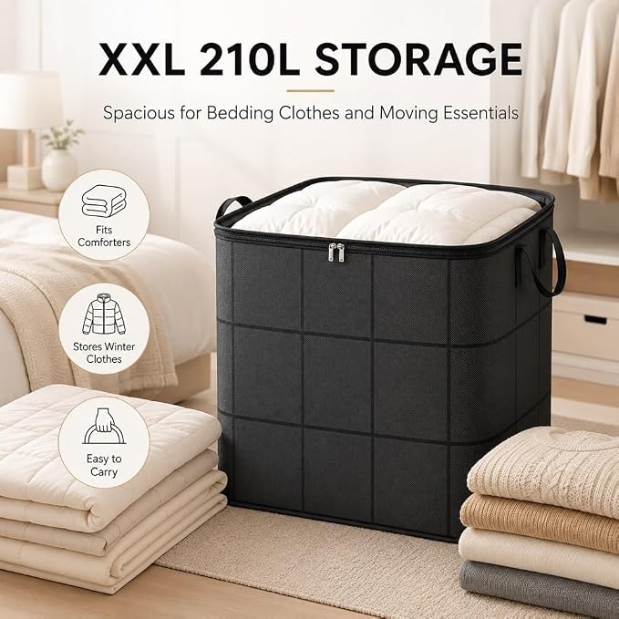 XXL Foldable Storage Bag with Reinforced Handles, Comforter Storage, Foldable Spacious Moving Storage Bin, Reinforced Handles, Store Duvets and Seasonal Clothes，2PCS：XXL(27.6x19.7 x19.7inches)
