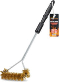 Fireflame BBQ Grill Brush – Non-Scratch Brass Bristles - 21-Inch Long Handle Barbecue Grill Cleaning Brush - Wide-Faced Spiral Heavy-Duty – Made in The USA