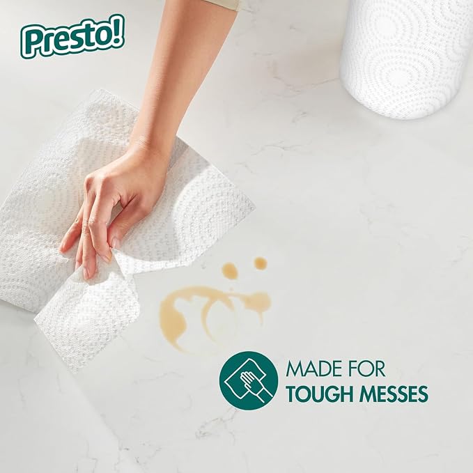 Amazon Brand - Presto! Flex-a-Size Kitchen Paper Towels, Strong and Absorbent, 128 Sheet Family Roll, 16 Rolls (8 Packs of 2)
