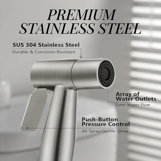 BARROCK Handheld Bidet Sprayer for Toilet, 2 Pack Stainless Steel Metal Made Baby Cloth Diaper Spraying Kit, Bathroom Toilet Bidet Attachment Set for Bathing Pets and Feminine Hygiene, Brushed Nickel