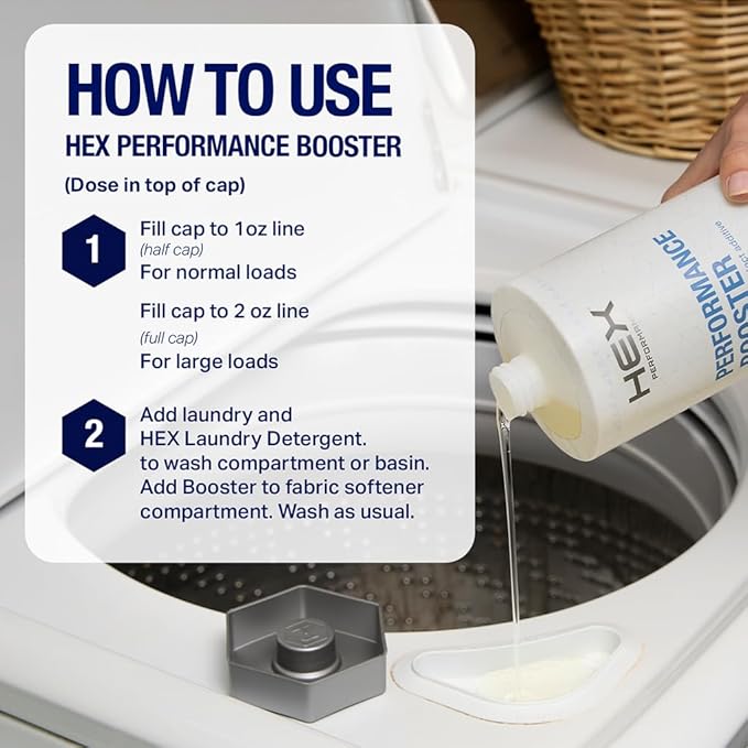 HEX Performance Fabric Booster, Unscented, 100 Loads (Pack of 2) – Activewear Fabric Conditioner Alternative for Softness, Stretch & Odor Control, Sensitive Skin Safe, HE Compatible, Eco-Friendly