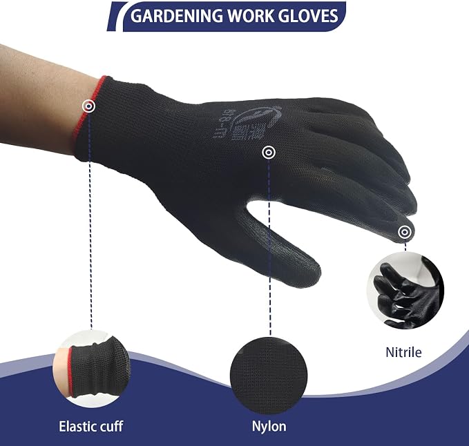 YOUKE OLA 120 Pair Gardening Gloves for Men Women, Breathable Rubber Coated Garden Gloves Working Gloves for Gardening, Construction (Black, Red, Blue)