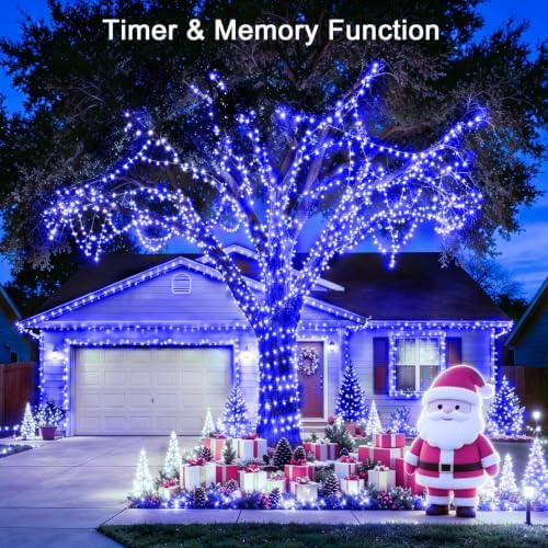 KNONEW 403ft 1000 LED String Lights Outdoor Christmas Light 8 Modes & Timer Fairy Lighting Plug in Waterproof for Xmas Yard Tree Wedding Party Holiday Decorations (Blue)