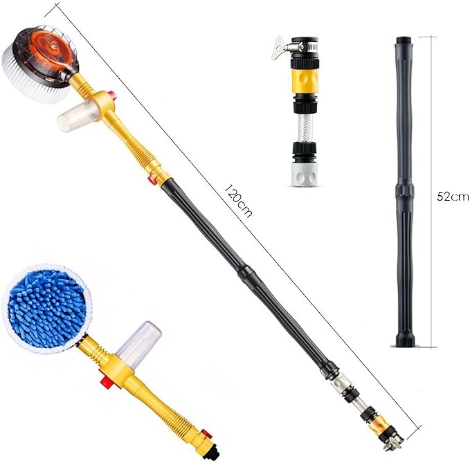 Car Wash Brush Car Cleaning Kit 360 Spin Car Mop Microfiber Car Cleaning Brush Detachable & Extendable Scrub Brush Garden Hose Spray Nozzle Spray Gun for Car Home Cleaning & Garden Use