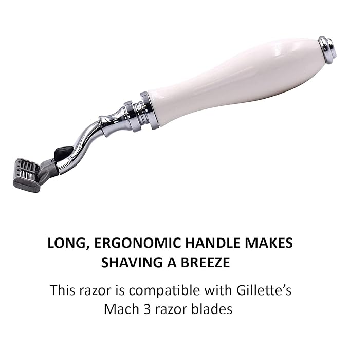 Parker – Deluxe Mach 3 Razor with Triple Blades for Close Shave – Premium White Resin Handle with Chrome Trim