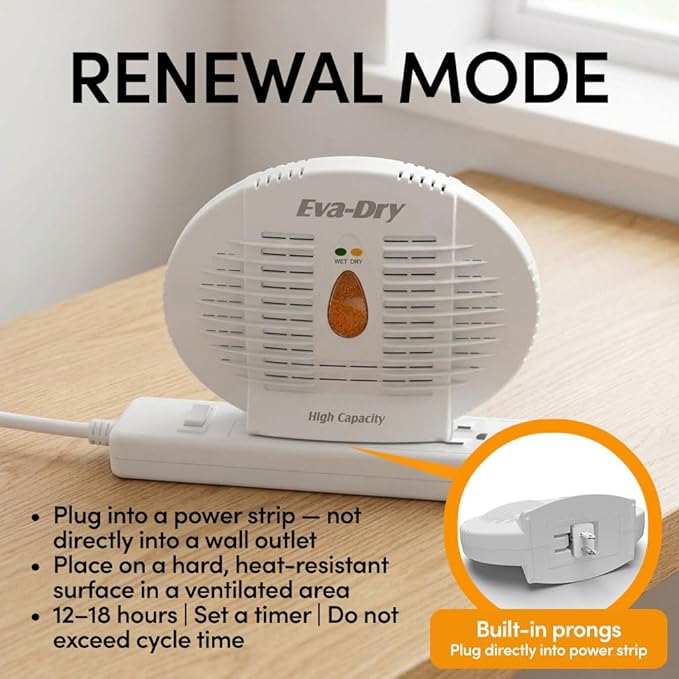 Eva-Dry E-500 Renewable Silica Gel Dehumidifier 2-Pack — Cordless Operation, Plug-In to Renew | 500 Cu Ft Each | Gun Safe, Closet, Bathroom, Boat, RV | No Batteries | Up to 10 Years