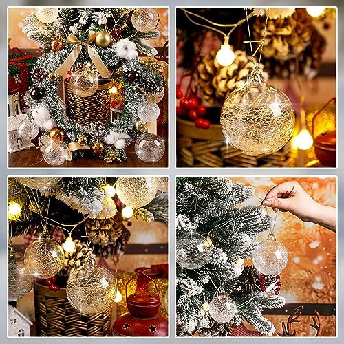 Uiifan 36 Pcs Clear Glass Christmas Ornaments Balls Bulk Blown Glass Christmas Tree Ornaments Assorted Size Iridescent Balls Xmas Tree Home Decorations (2.36 in,2.76 in,3.15 in)