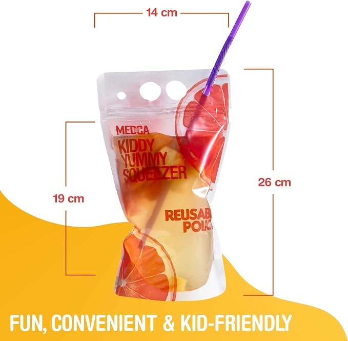 Reusable Drink Pouches - 200 Clear Drink Bags with 200 Straws - Double Zipper Reusable Smoothie Pouches Juice, Clear Zipper Pouch Storage Bags, Leak-Free and BPA Free