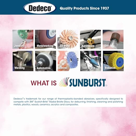 Dedeco Sunburst Radial Bristle Discs 48-Pack - 7/8" Curved - Pink 600 Grit (Fine, Pumice) - Aluminum Oxide for Polishing & Finishing