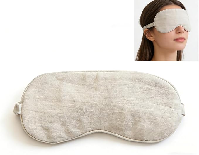 100% Pure Linen Sleep Mask Blackout Eye Mask for Sleeping, Eye Cover with Adjustable Strap - Organic Cotton Core Linen Eyes Mask Breathable for Travel - Gift for Women Men (raw Hemp Color)
