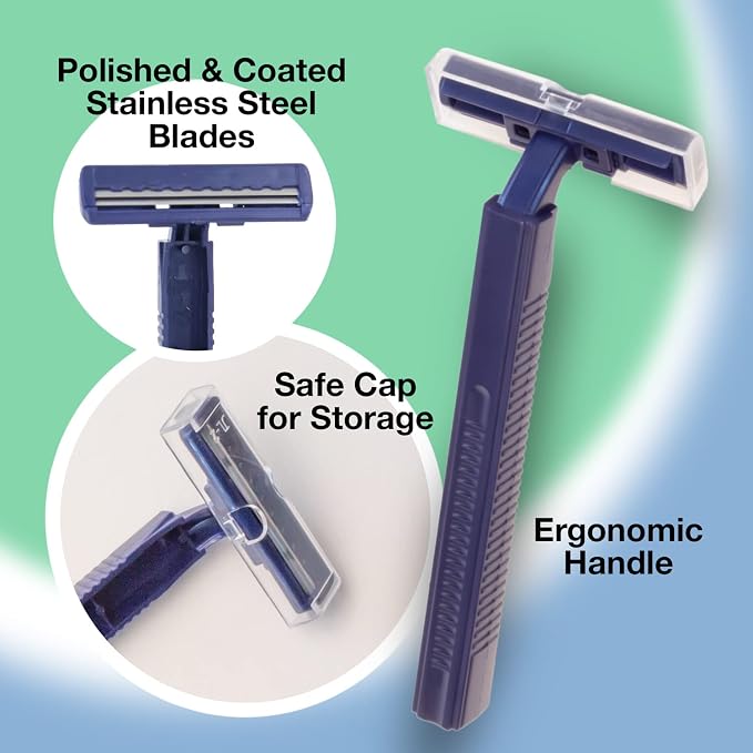 Freshscent (144 Pack) Individually Wrapped Twin Blade Razors with Clear Safety Cap, Disposable, Bulk Packed, Sold by the Case. Unisex.