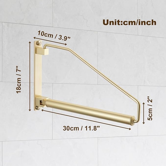 Folding Clothes Hanger Gold Brushed Drying Clothes Rack Wall-Mounted Space Saver for Laundry Room Closet, Brass, 12 Inch