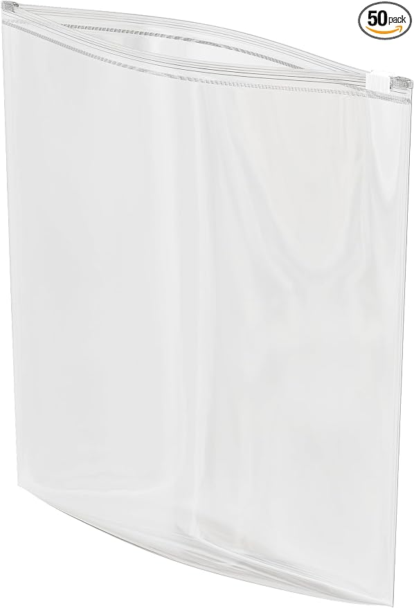 50 Count - Slider Zip Jumbo Food Storage Bags, 16" x 18" 3 Mil Heavy Duty, Extra Large, Strong & Durable For Freezer Storage. GPI