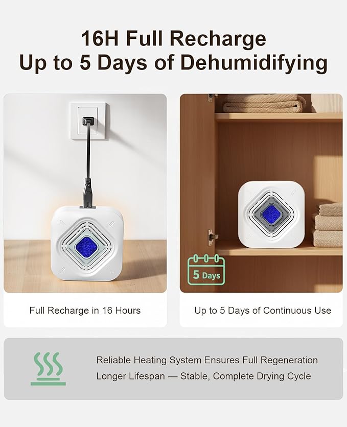 Pack of 2 ATKMAYI Reusable Mini Dehumidifier, Highly Efficient Dehumidification, Moisture Absorbers with Color Indicator, Portable Dehumidifier for Bedroom Closets, Dehumidifier for Bathroom