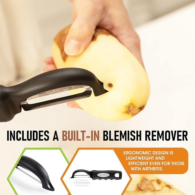 Spring Chef Premium Swivel Vegetable Peeler, Black & Magnetic Measuring Cups & Spoons, Set of 15 with Leveler, Multicolor - 2 Product Bundle