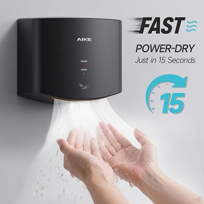 AIKE Air Wiper Compact Hand Dryer 110V 1400W Black (with 2 Pin Plug) Model AK2630S