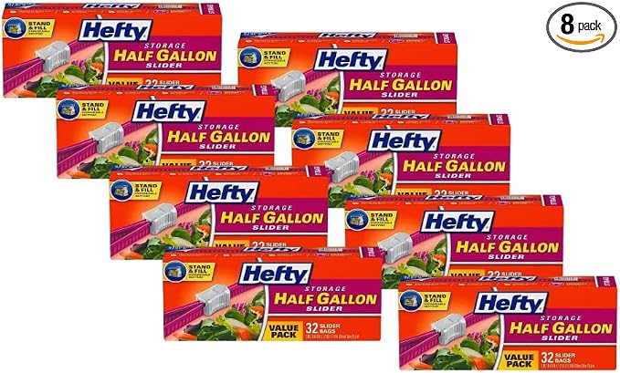Hefty Slider Storage Bags, Half Gallon Size (32 Count (Pack of 8))