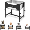 2.5 Gallon Adjustable Elevated Dog Water Bowl, Raised Stainless Steel Large Dog Bowl with 4 Height(11-17")， Full Metal Feeding Station for Relief Joint Pressure, Easy to Clean, Indoor & Outdoor