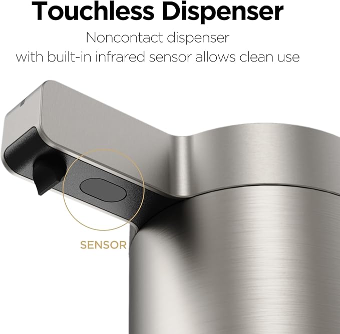 Automatic Liquid Soap Dispenser Stainless Steel Touchless Hand Soap Dispenser with Waterproof IPX5 Motion Sensor Dish Soap Dispenser for Kitchen Bathroom (Rechargeable (Black))