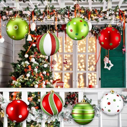 RoundFunny 8 Pcs 6 Inch Classic Christmas Ball Ornaments, Lime Green