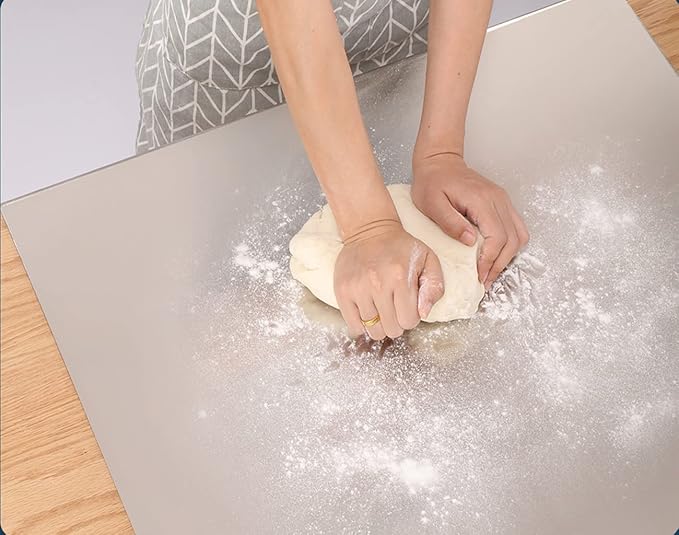 31.5”x 19.7” Stainless Steel Chopping Board with Lip, Large Steel Cutting Board with Rolling Pin, Metal Noodle Board Pastry Board Kneading Dough Board Stove Top Cutting Board for Kitchen