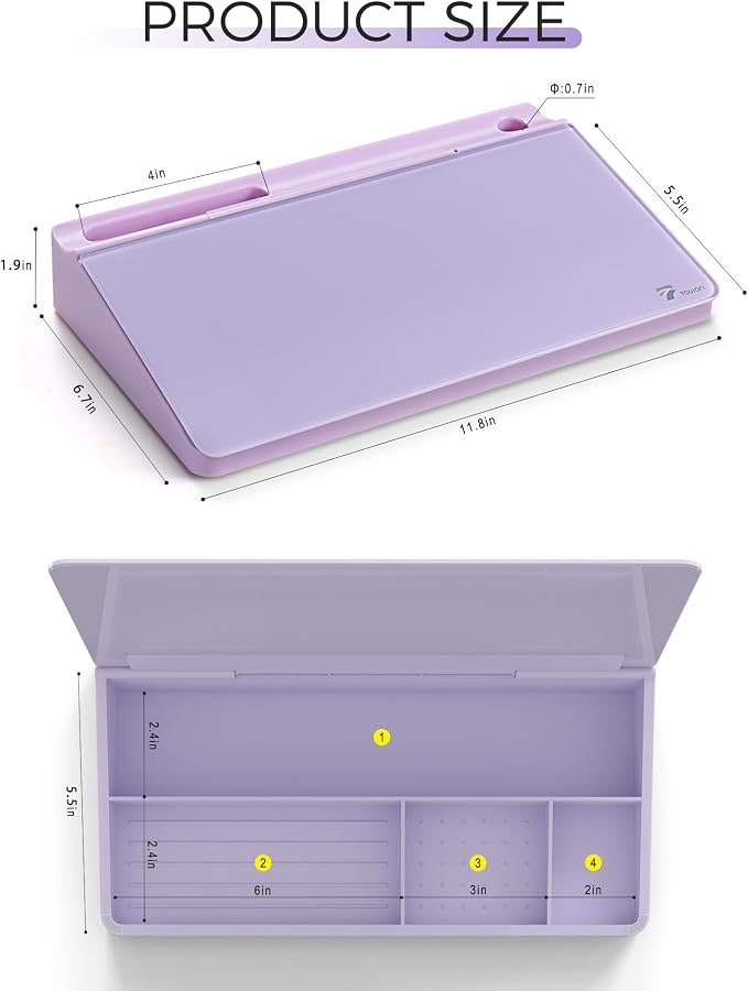 TOWON Small Compact Glass Desktop Whiteboard with Storage – 12 x 7 in Dry Erase Board for Desk, Home Office, School | Includes 5 Markers, Eraser & Holder | Space-Saving Organizer, Aesthetic Lavender