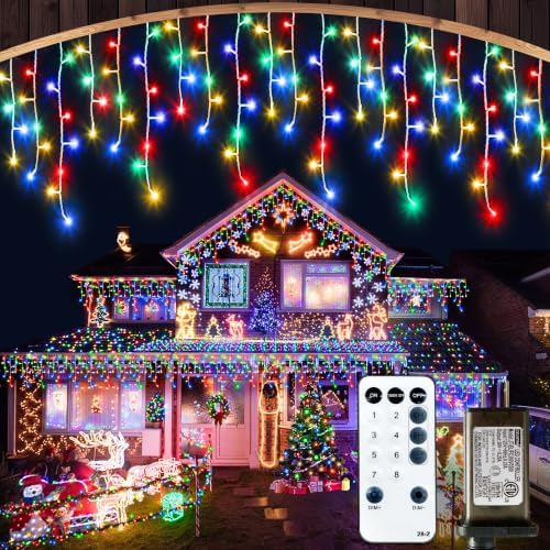 Christmas Icicle Lights, Outdoor String Lights, 100FT 960LED Multicolor